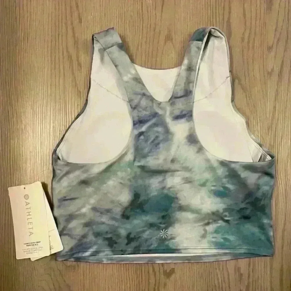 Athleta Teal & Multicolor Tie-Dye Racerback Sports Bra USED